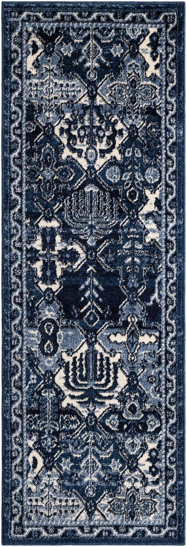 Blue 2' x 6' 1 La Jolla Runner Area Rug 100% Polypropylene Traditional Pattern Easy Clean Carpet for Living, Dining, Bedroom, Office for Sale at Rug Engine