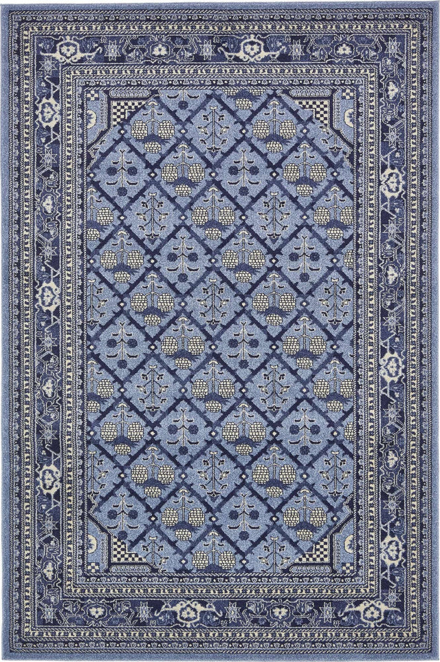 Blue 6' 1 x 9' La Jolla Rectangle Area Rug 100% Polypropylene Traditional Pattern Easy Clean Carpet for Living, Dining, Bedroom, Office for Sale at Rug Engine