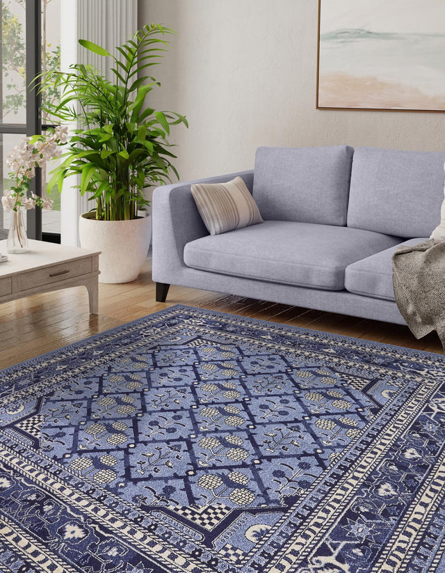 Blue 6' 1 x 6' 1 La Jolla Square Area Rug 100% Polypropylene Traditional Pattern Easy Clean Carpet for Living, Dining, Bedroom, Office for Sale at Rug Engine