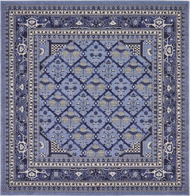 Blue 7' 10 x 7' 10 La Jolla Square Area Rug 100% Polypropylene Traditional Pattern Easy Clean Carpet for Living, Dining, Bedroom, Office for Sale at Rug Engine