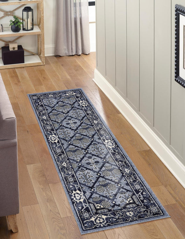 Blue 2' 7 x 10' La Jolla Runner Area Rug 100% Polypropylene Traditional Pattern Easy Clean Carpet for Living, Dining, Bedroom, Office for Sale at Rug Engine