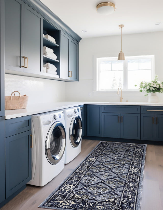 Blue 2' 7 x 10' La Jolla Runner Area Rug 100% Polypropylene Traditional Pattern Easy Clean Carpet for Living, Dining, Bedroom, Office for Sale at Rug Engine