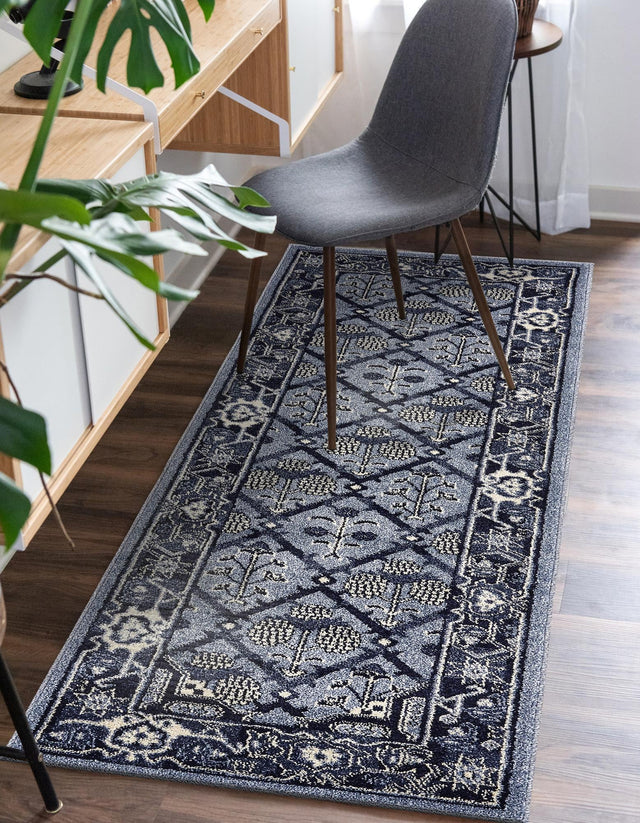 Blue 2' 7 x 10' La Jolla Runner Area Rug 100% Polypropylene Traditional Pattern Easy Clean Carpet for Living, Dining, Bedroom, Office for Sale at Rug Engine