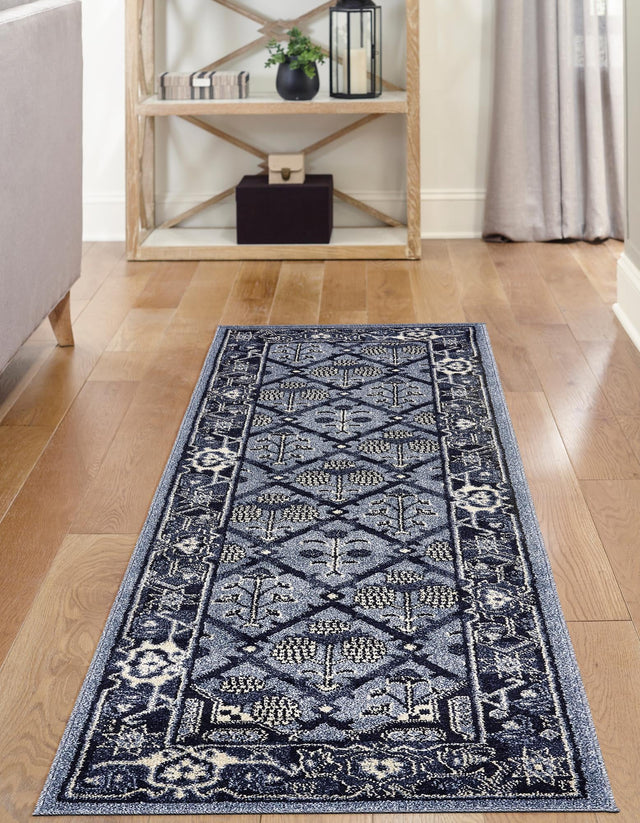 Blue 2' 7 x 10' La Jolla Runner Area Rug 100% Polypropylene Traditional Pattern Easy Clean Carpet for Living, Dining, Bedroom, Office for Sale at Rug Engine