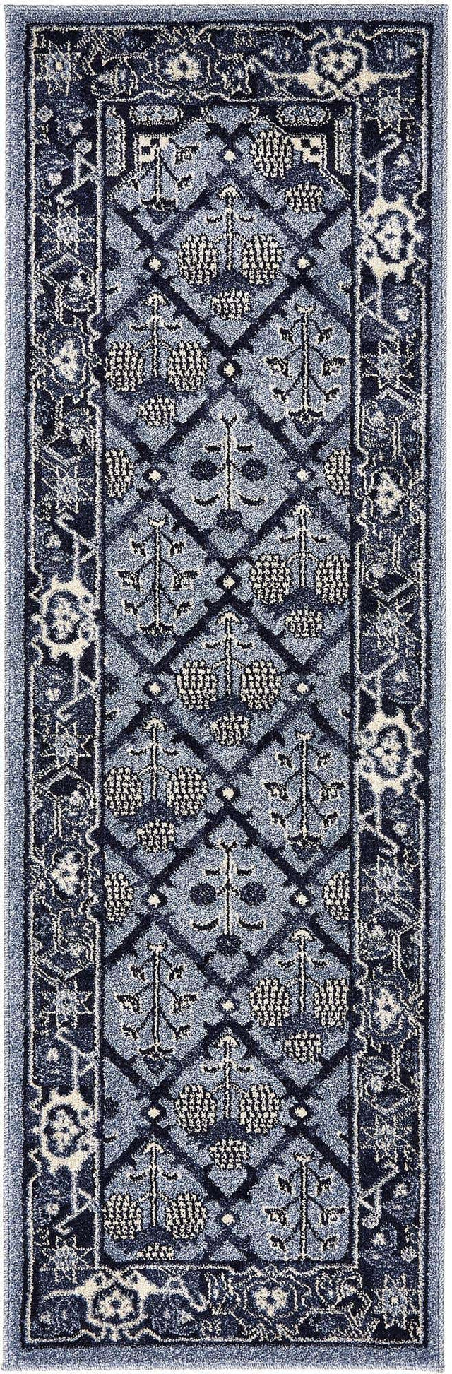 Blue 2' x 6' 1 La Jolla Runner Area Rug 100% Polypropylene Traditional Pattern Easy Clean Carpet for Living, Dining, Bedroom, Office for Sale at Rug Engine