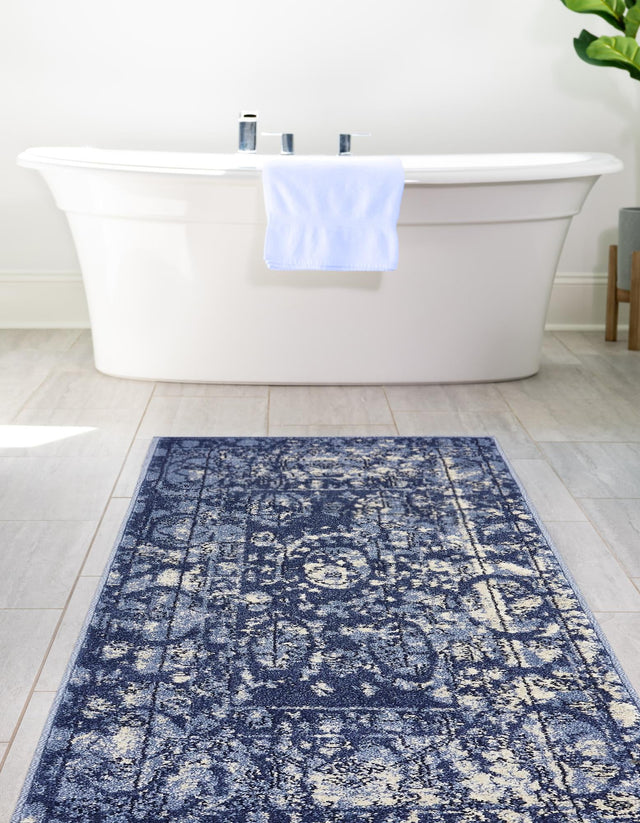 Blue 2' 7 x 10' La Jolla Runner Area Rug 100% Polypropylene Traditional Pattern Easy Clean Carpet for Living, Dining, Bedroom, Office for Sale at Rug Engine