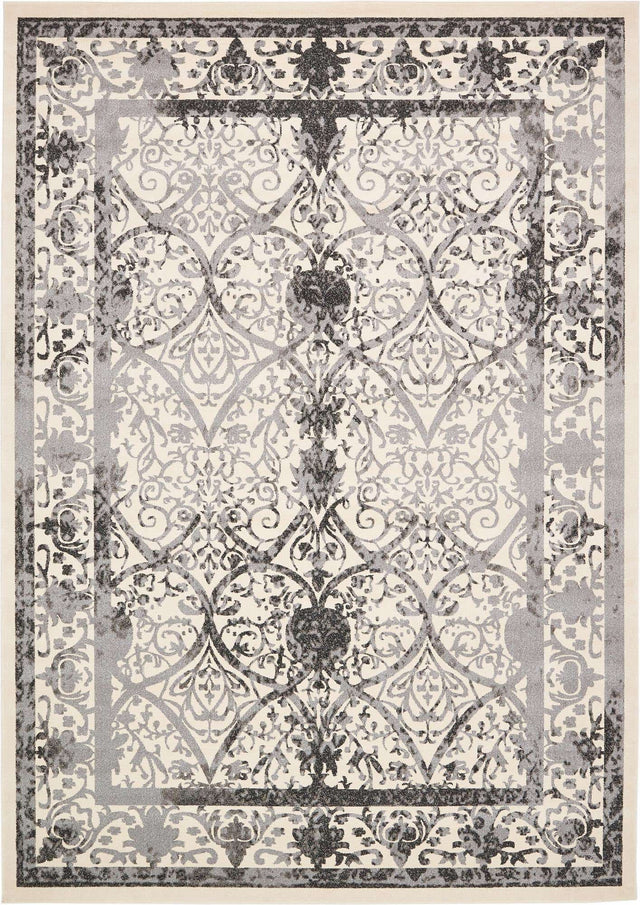 Ivory and Gray 10' x 14' 1 La Jolla Rectangle Area Rug 100% Polypropylene Traditional Pattern Easy Clean Carpet for Living, Dining, Bedroom, Office for Sale at Rug Engine