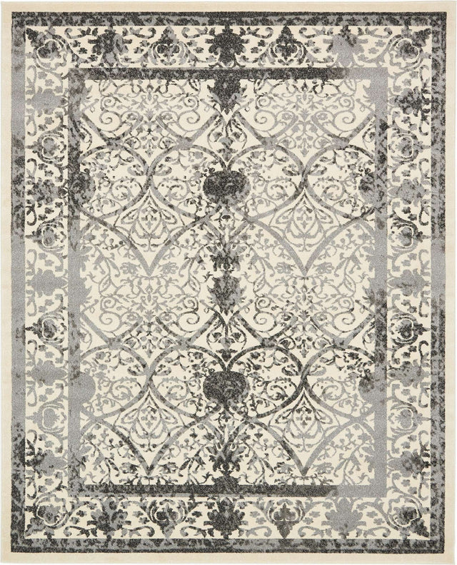Ivory and Gray 7' 10 x 10' La Jolla Rectangle Area Rug 100% Polypropylene Traditional Pattern Easy Clean Carpet for Living, Dining, Bedroom, Office for Sale at Rug Engine