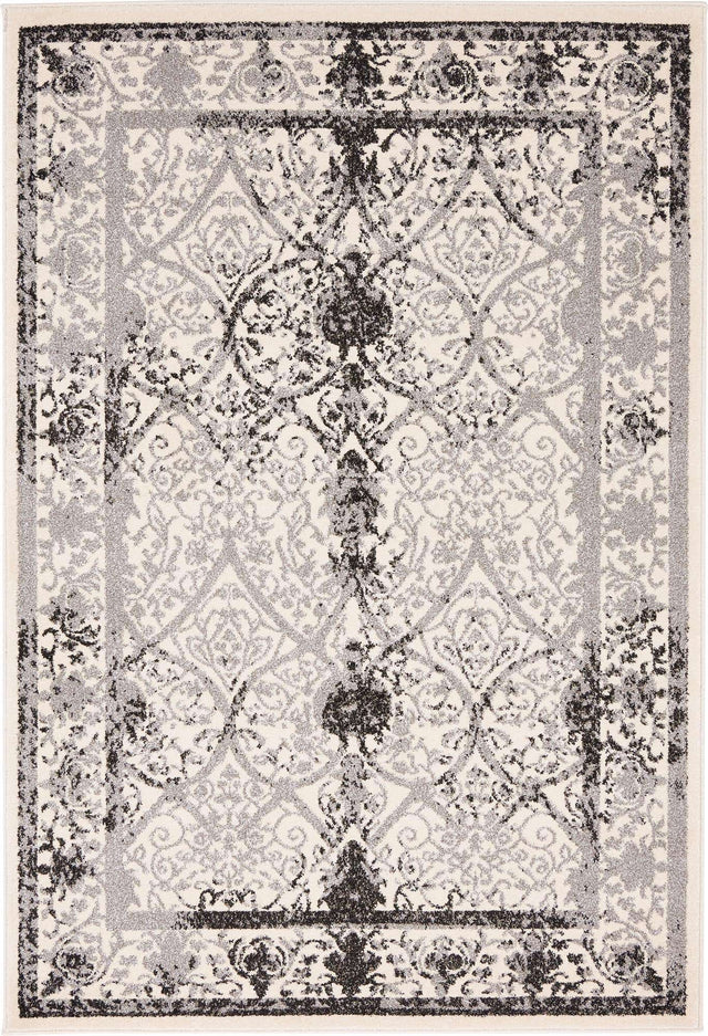 Ivory and Gray 4' 1 x 6' 1 La Jolla Rectangle Area Rug 100% Polypropylene Traditional Pattern Easy Clean Carpet for Living, Dining, Bedroom, Office for Sale at Rug Engine