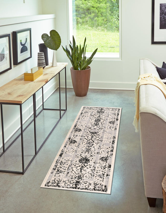 Ivory and Gray 2' x 6' 1 La Jolla Runner Area Rug 100% Polypropylene Traditional Pattern Easy Clean Carpet for Living, Dining, Bedroom, Office for Sale at Rug Engine