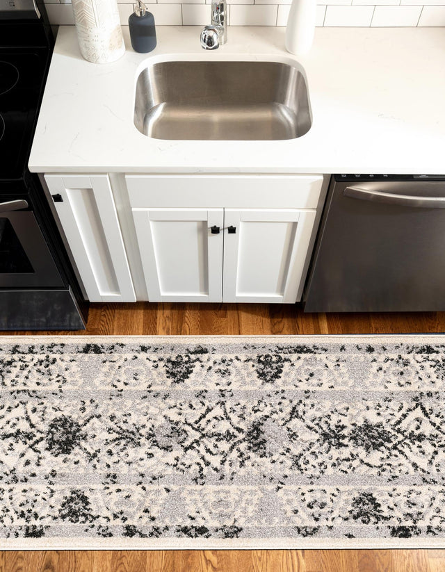 Ivory and Gray 2' x 6' 1 La Jolla Runner Area Rug 100% Polypropylene Traditional Pattern Easy Clean Carpet for Living, Dining, Bedroom, Office for Sale at Rug Engine