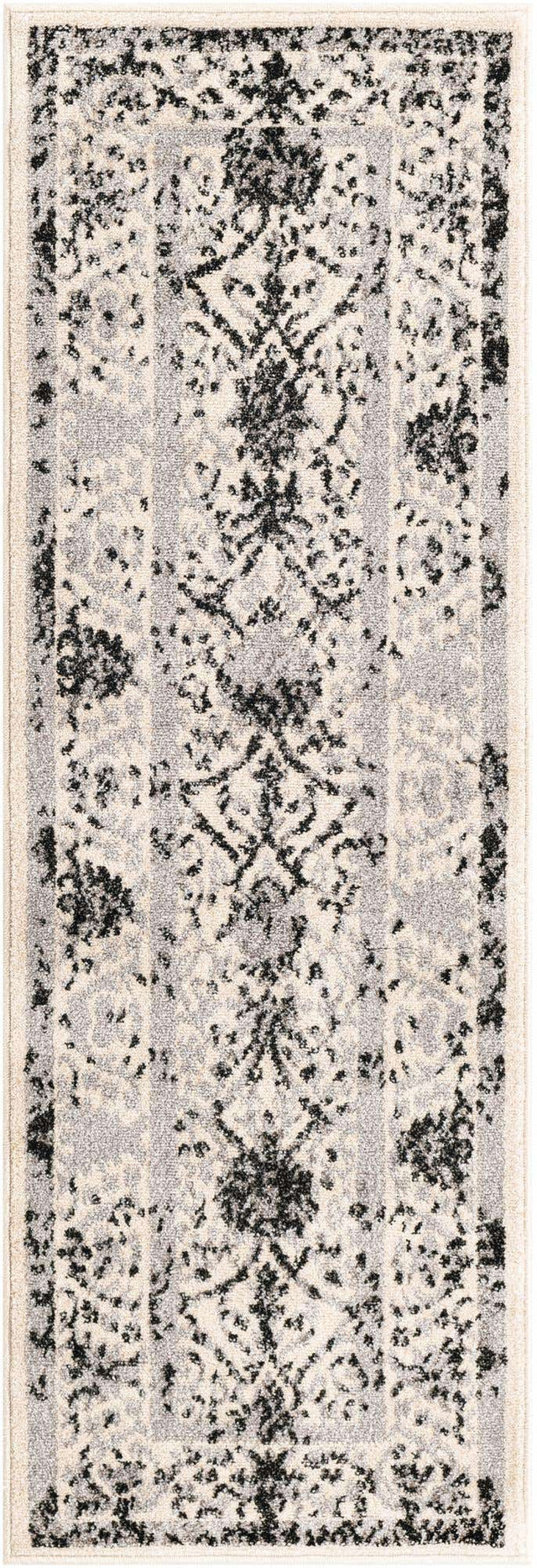 Ivory and Gray 2' x 6' 1 La Jolla Runner Area Rug 100% Polypropylene Traditional Pattern Easy Clean Carpet for Living, Dining, Bedroom, Office for Sale at Rug Engine