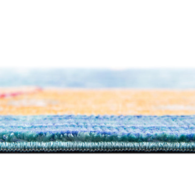 Blue 6' 1 x 6' 1 Austin Round Area Rug 100% Polyester Durable Cotton Backing Living Dining Room Bedroom Office Vintage Decor Carpet for Sale at Rug Engine