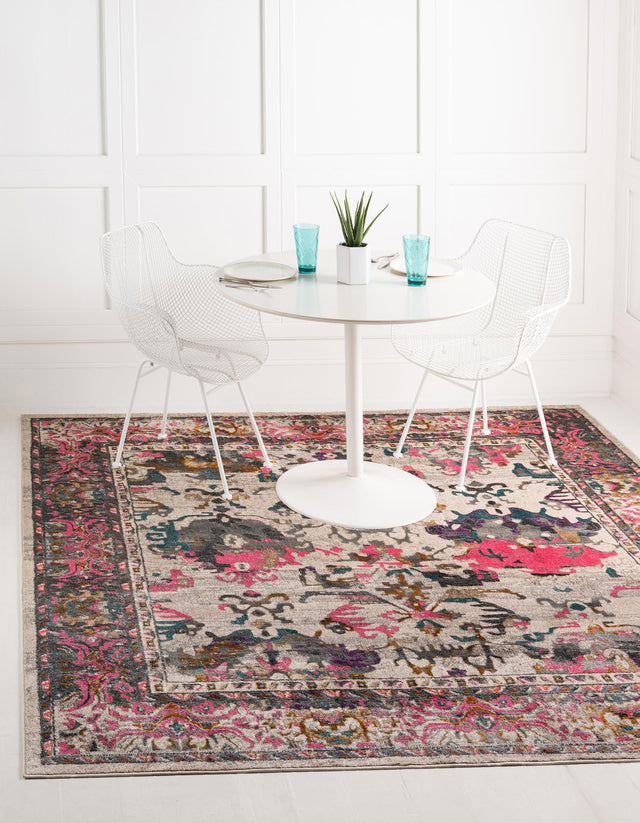 Beige 8' x 8' Aurora Square Area Rug 60% Polypropylene & 40% Polyester Living Dining Room Bedroom Office Modern Decor Carpet for Sale at Rug Engine