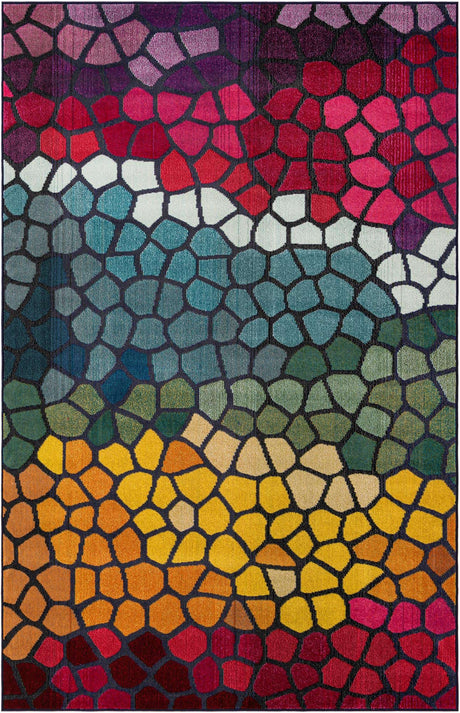 Multicolor 6' 1 x 9' Estrella Rectangle Area Rug 100% Polypropylene Non-Shedding Stain Resistant Carpet Colorful Modern Abstract Design Easy Clean for Home Decor for Sale at Rug Engine