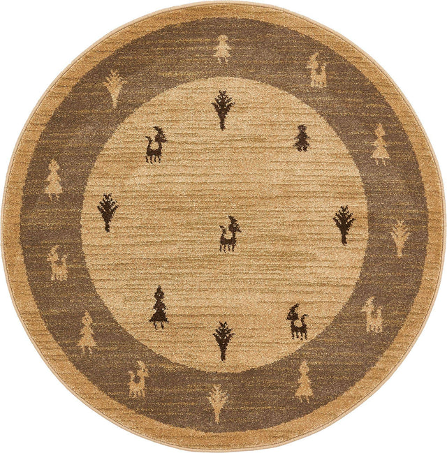 Tan 3' 1 x 3' 1 Fars Round Area Rug 100% Polypropylene Unique Traditional Carpet for Classical Living, Dining Room & Office Spaces for Sale at Rug Engine