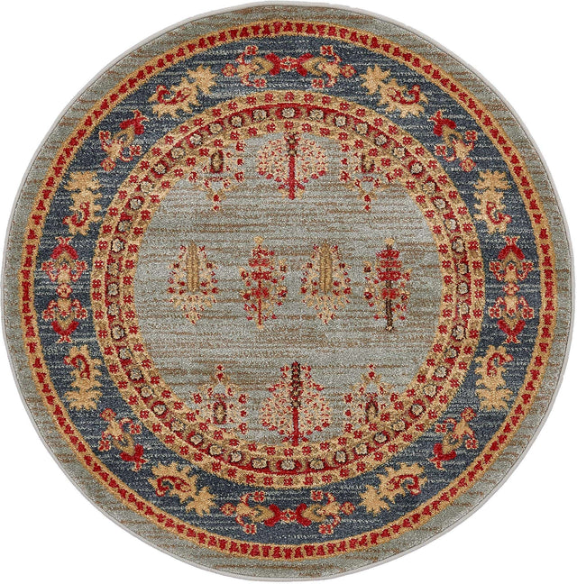 Light Blue 3' 1 x 3' 1 Fars Round Area Rug 100% Polypropylene Unique Traditional Carpet for Classical Living, Dining Room & Office Spaces for Sale at Rug Engine