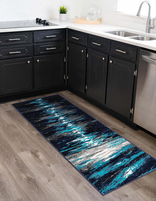 Navy Blue 2' 7 x 10' Metro Runner Area Rug 100% Polypropylene Abstract Modern Easy Clean Carpet for Living Room, Dining, Bedrooms for Sale at Rug Engine