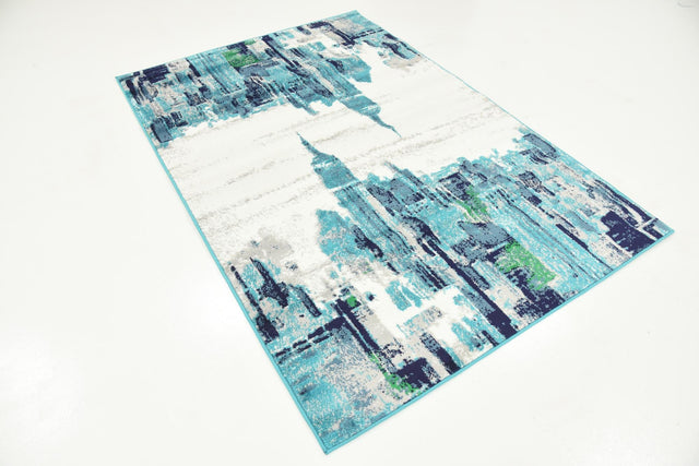 Turquoise 4' 1 x 6' 1 Metro Rectangle Area Rug 100% Polypropylene Abstract Modern Easy Clean Carpet for Living Room, Dining, Bedrooms for Sale at Rug Engine