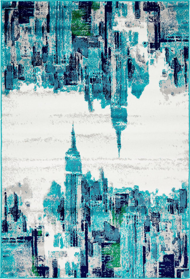 Turquoise 4' 1 x 6' 1 Metro Rectangle Area Rug 100% Polypropylene Abstract Modern Easy Clean Carpet for Living Room, Dining, Bedrooms for Sale at Rug Engine
