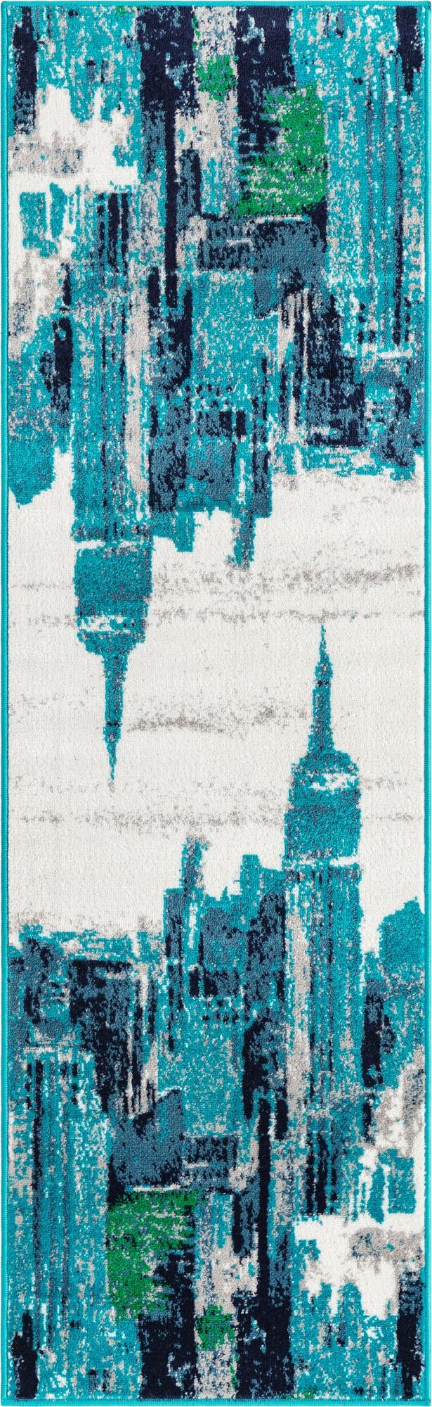 Turquoise 2' x 6' 7 Metro Runner Area Rug 100% Polypropylene Abstract Modern Easy Clean Carpet for Living Room, Dining, Bedrooms for Sale at Rug Engine