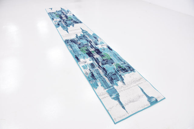 Turquoise 2' x 13' Metro Runner Area Rug 100% Polypropylene Abstract Modern Easy Clean Carpet for Living Room, Dining, Bedrooms for Sale at Rug Engine