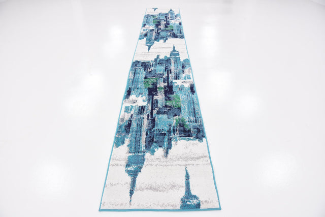 Turquoise 2' x 13' Metro Runner Area Rug 100% Polypropylene Abstract Modern Easy Clean Carpet for Living Room, Dining, Bedrooms for Sale at Rug Engine