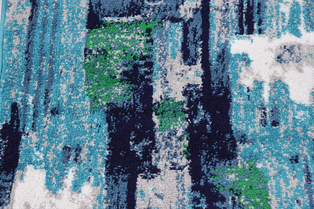 Turquoise 2' x 13' Metro Runner Area Rug 100% Polypropylene Abstract Modern Easy Clean Carpet for Living Room, Dining, Bedrooms for Sale at Rug Engine
