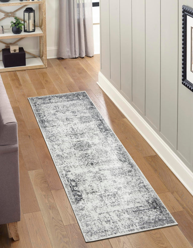 Gray 2' 7 x 12' Sofia Runner Area Rug Durable Easy Clean Stain Resistant Unique Carpet for Affordable Interior Home Design for Sale at Rug Engine