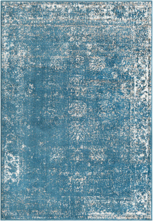 Blue 4' 1 x 6' 1 Sofia Rectangle Area Rug Durable Easy Clean Stain Resistant Unique Carpet for Affordable Interior Home Design for Sale at Rug Engine
