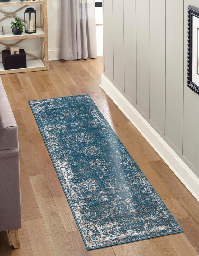 Blue 2' x 13' 1 Sofia Runner Area Rug Durable Easy Clean Stain Resistant Unique Carpet for Affordable Interior Home Design for Sale at Rug Engine