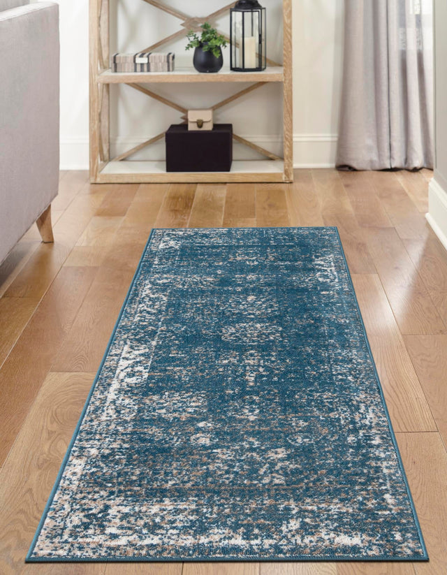 Blue 3' 3 x 19' 8 Sofia Runner Area Rug Durable Easy Clean Stain Resistant Unique Carpet for Affordable Interior Home Design for Sale at Rug Engine