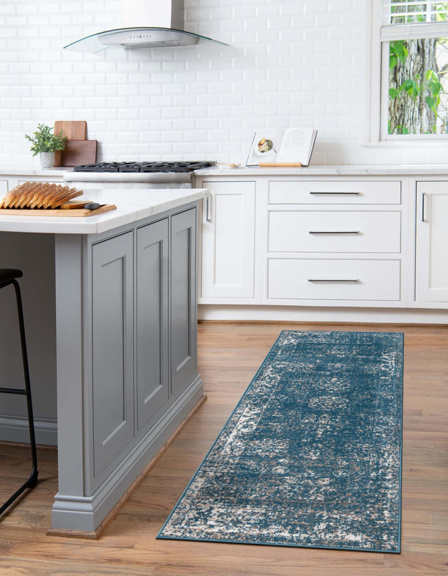Blue 3' 3 x 16' 5 Sofia Runner Area Rug Durable Easy Clean Stain Resistant Unique Carpet for Affordable Interior Home Design for Sale at Rug Engine