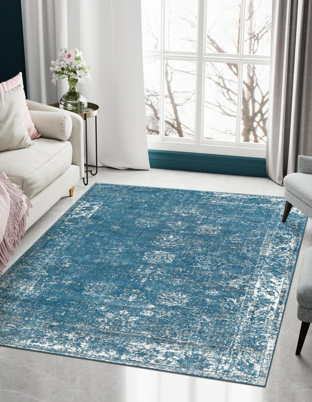 Blue 7' 10 x 10' Sofia Rectangle Area Rug Durable Easy Clean Stain Resistant Unique Carpet for Affordable Interior Home Design for Sale at Rug Engine
