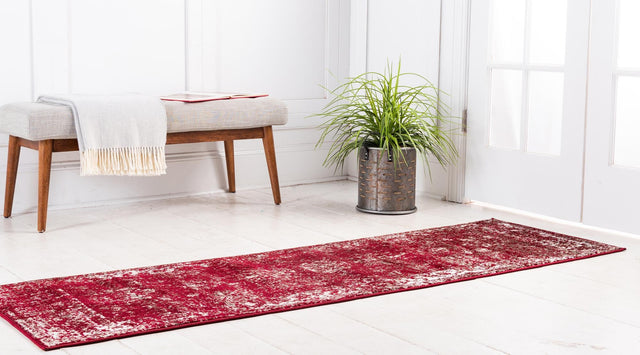 Burgundy 2' x 13' 1 Sofia Runner Area Rug Durable Easy Clean Stain Resistant Unique Carpet for Affordable Interior Home Design for Sale at Rug Engine