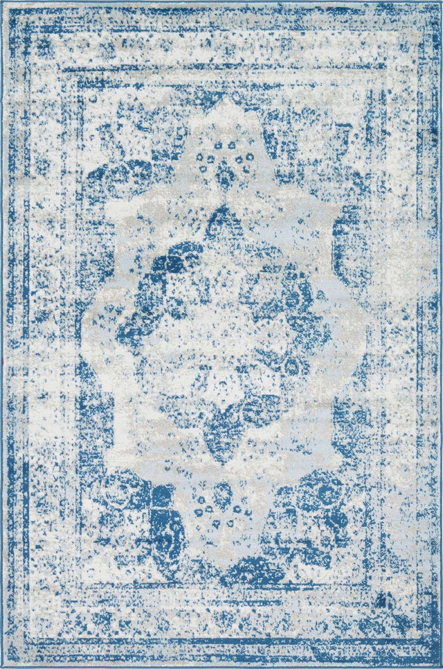 Blue 4' 1 x 6' 1 Sofia Rectangle Area Rug Durable Easy Clean Stain Resistant Unique Carpet for Affordable Interior Home Design for Sale at Rug Engine