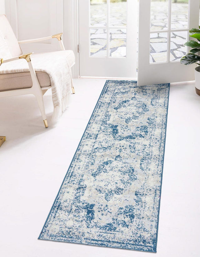 Blue 2' x 9' 10 Sofia Runner Area Rug Durable Easy Clean Stain Resistant Unique Carpet for Affordable Interior Home Design for Sale at Rug Engine
