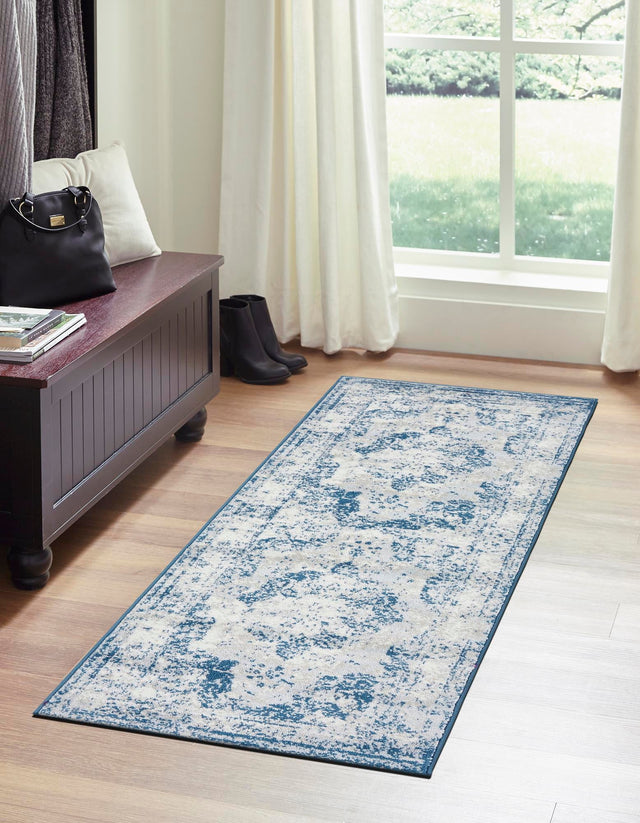Blue 3' 3 x 19' 8 Sofia Runner Area Rug Durable Easy Clean Stain Resistant Unique Carpet for Affordable Interior Home Design for Sale at Rug Engine