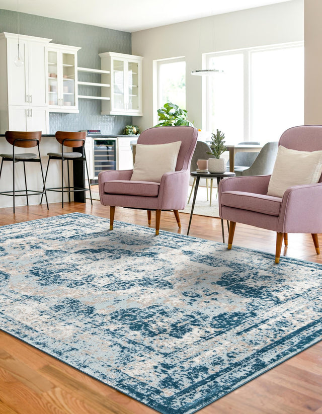 Blue 7' 1 x 10' Sofia Rectangle Area Rug Durable Easy Clean Stain Resistant Unique Carpet for Affordable Interior Home Design for Sale at Rug Engine