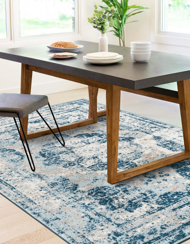 Blue 7' 1 x 10' Sofia Rectangle Area Rug Durable Easy Clean Stain Resistant Unique Carpet for Affordable Interior Home Design for Sale at Rug Engine