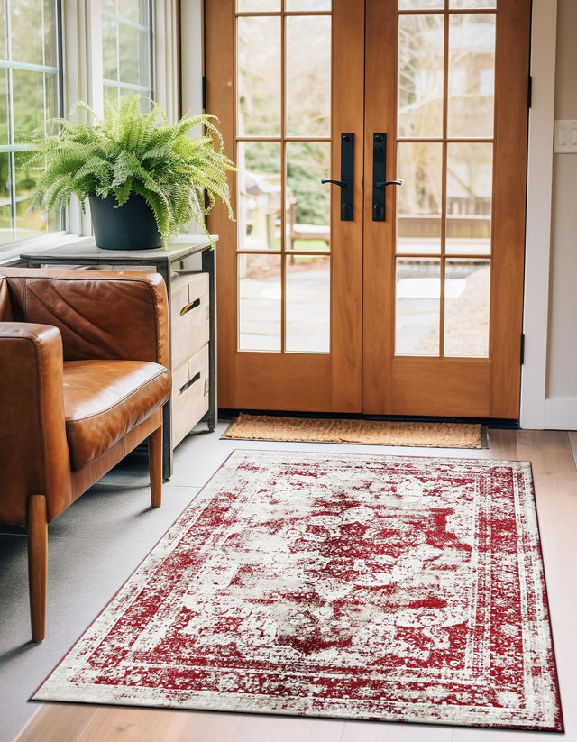 Burgundy 5' 3 x 8' Sofia Rectangle Area Rug Durable Easy Clean Stain Resistant Unique Carpet for Affordable Interior Home Design for Sale at Rug Engine