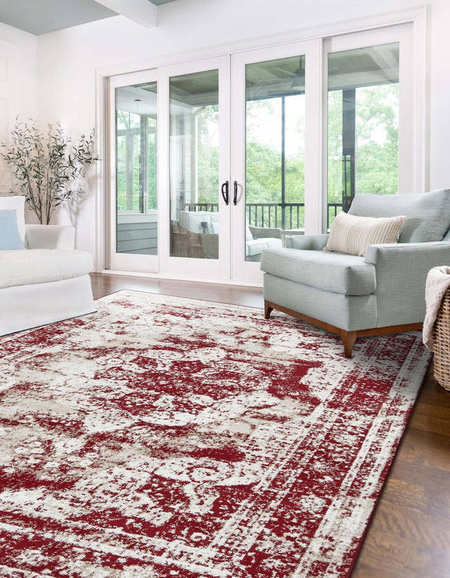 Burgundy 5' 3 x 8' Sofia Rectangle Area Rug Durable Easy Clean Stain Resistant Unique Carpet for Affordable Interior Home Design for Sale at Rug Engine