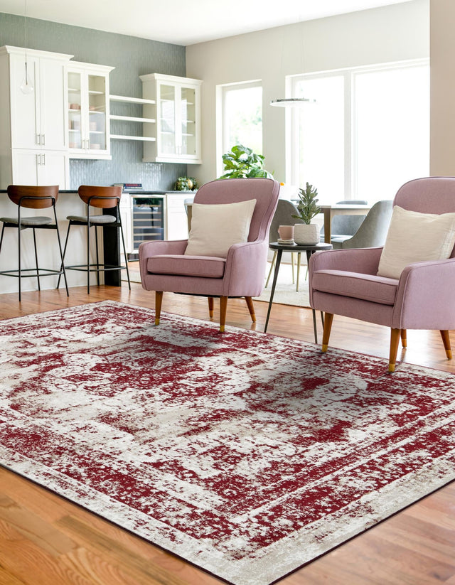 Burgundy 5' 3 x 8' Sofia Rectangle Area Rug Durable Easy Clean Stain Resistant Unique Carpet for Affordable Interior Home Design for Sale at Rug Engine