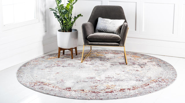 Gray 8' x 8' Austin Round Area Rug 100% Polyester Durable Cotton Backing Living Dining Room Bedroom Office Vintage Decor Carpet for Sale at Rug Engine