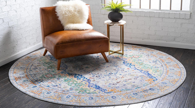 Light Gray 8' x 8' Austin Round Area Rug 100% Polyester Durable Cotton Backing Living Dining Room Bedroom Office Vintage Decor Carpet for Sale at Rug Engine