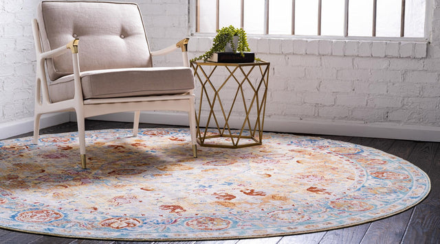 Beige 8' x 8' Austin Round Area Rug 100% Polyester Durable Cotton Backing Living Dining Room Bedroom Office Vintage Decor Carpet for Sale at Rug Engine