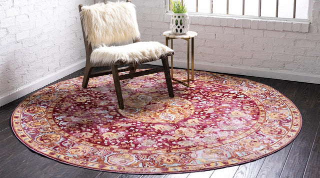 Red 8' x 8' Austin Round Area Rug 100% Polyester Durable Cotton Backing Living Dining Room Bedroom Office Vintage Decor Carpet for Sale at Rug Engine