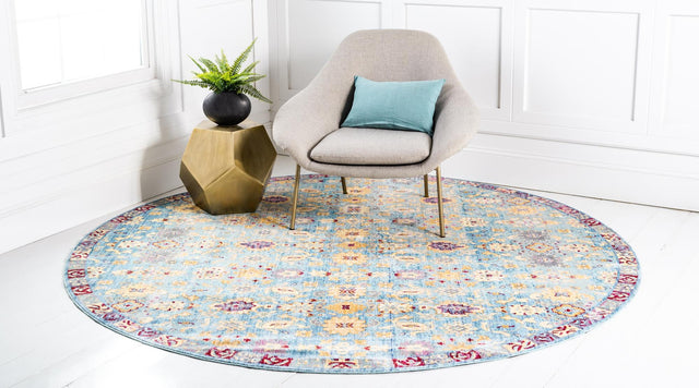 Blue 8' x 8' Austin Round Area Rug 100% Polyester Durable Cotton Backing Living Dining Room Bedroom Office Vintage Decor Carpet for Sale at Rug Engine