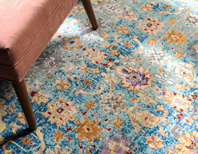 Blue 8' x 8' Austin Round Area Rug 100% Polyester Durable Cotton Backing Living Dining Room Bedroom Office Vintage Decor Carpet for Sale at Rug Engine