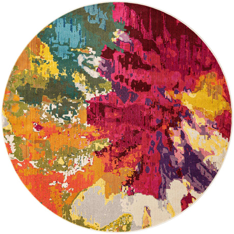 Multicolor 8' x 8' Estrella Round Area Rug 100% Polypropylene Non-Shedding Stain Resistant Carpet Colorful Modern Abstract Design Easy Clean for Home Decor for Sale at Rug Engine
